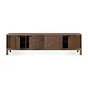 15351_Sono_TV_cupboard_3_doors_1_flip_down_door_1_drawer_varnished_teak_Light_Brown_front_open_cut_WEB.webp