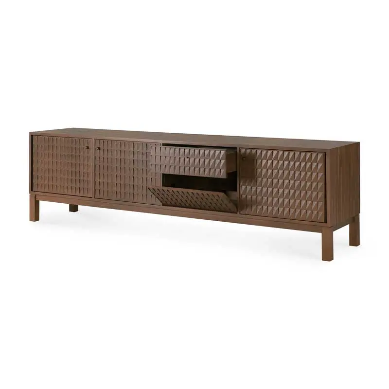 15351_Sono_TV_cupboard_3_doors_1_flip_down_door_1_drawer_varnished_teak_Light_Brown_side_open_cut_WEB.webp