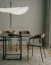 New-Works_Spring_2021_Tense-Pendant_Ø90_Florence-Dining-Table_Ø120_Black-Marquina_Missing-Chair_Walnut_2_Winter.webp
