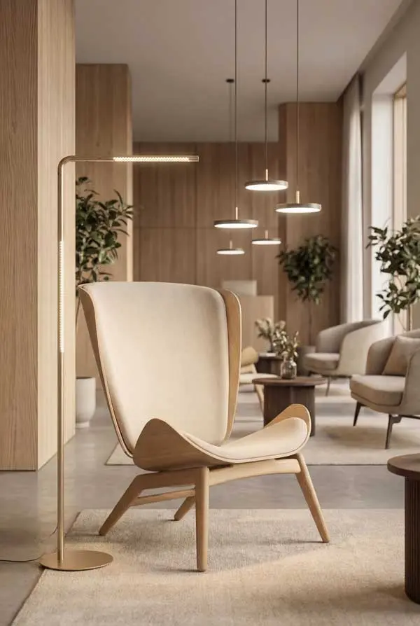 UMAGE_lifestyle_The-Reader_oak_white-sands_Asteria_micro_pendant-lamp_anthracite-grey_brass_Omni_floor-lamp_brass.webp