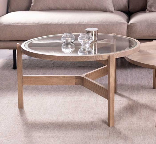 [K&K-OPCRG--60-42] Pyöreä sohvapöytä Optic lasikannella 60 x 42 cm, saarni C20